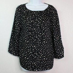 Loft Black & White Spot Ruffle 3/4 Sleeve …